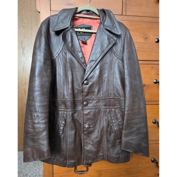 Vintage Adler Brown Leather Coat Size 42 (Medium) Lined Retro Academia Fall - Picture 1 of 16